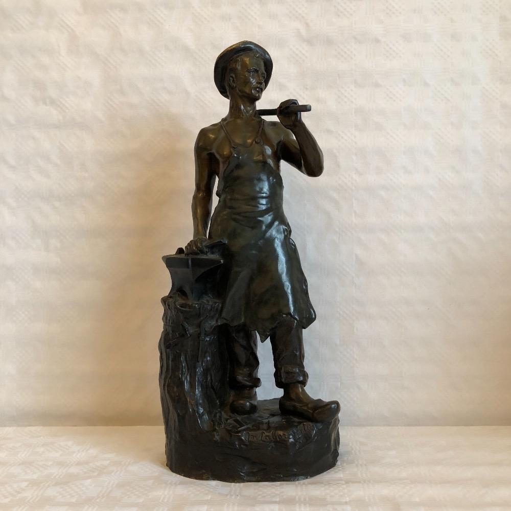 Bedankt Koninklijke familie Achtervoegsel 19 eeuwse Bronzen beeld rustende smit get - Bronzen beelden - Collection -  Antiek Renaat